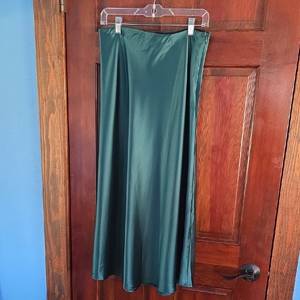 Green Satin Slip Skirt